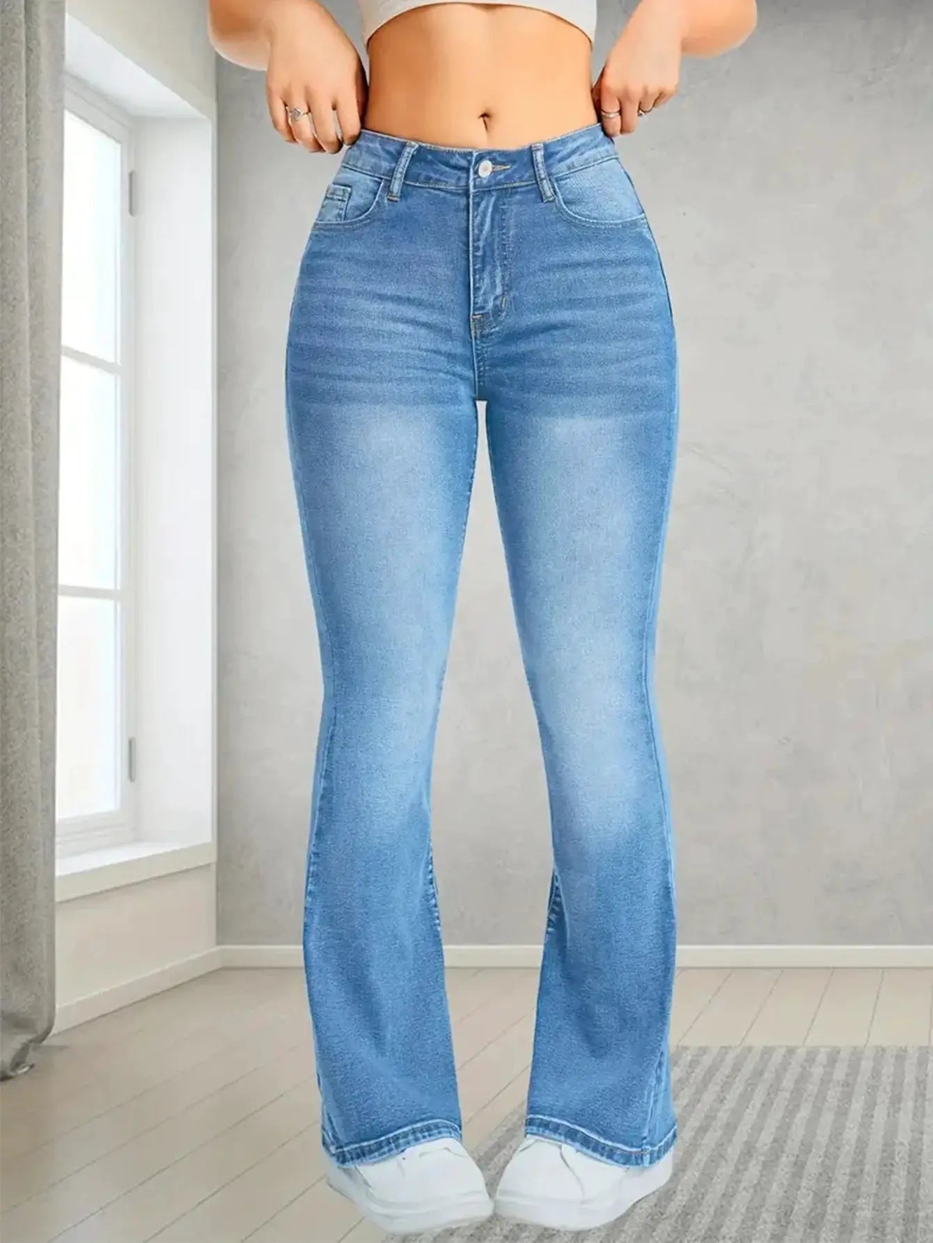 Womens Denim Trousers High Waist Wide Leg Streetwear Loose Fit