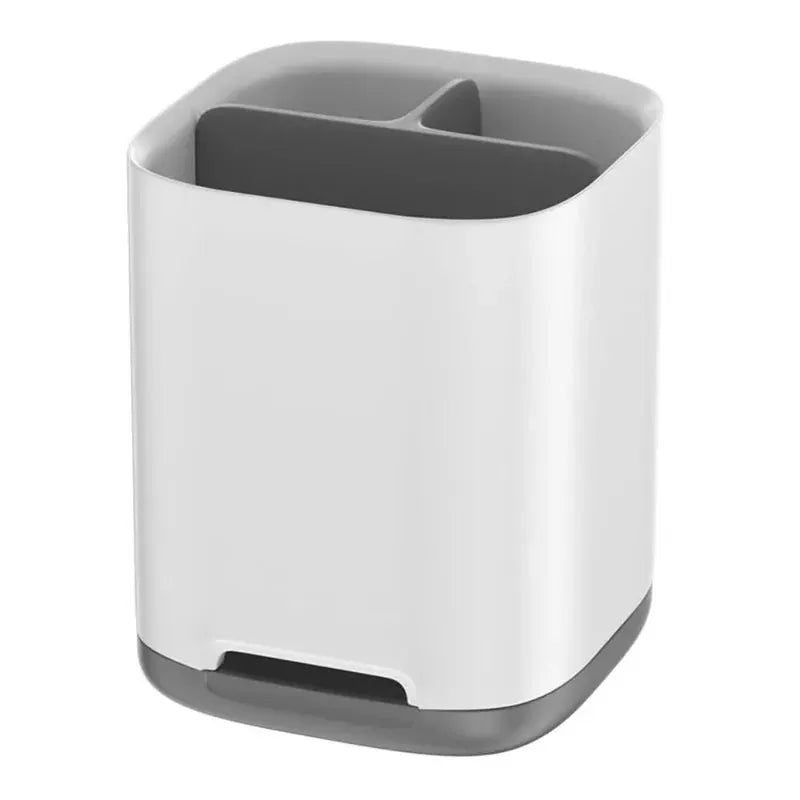 Simples Market white plastic toothbrush holder with gray interior, large-capacity bathroom countertop organizer.