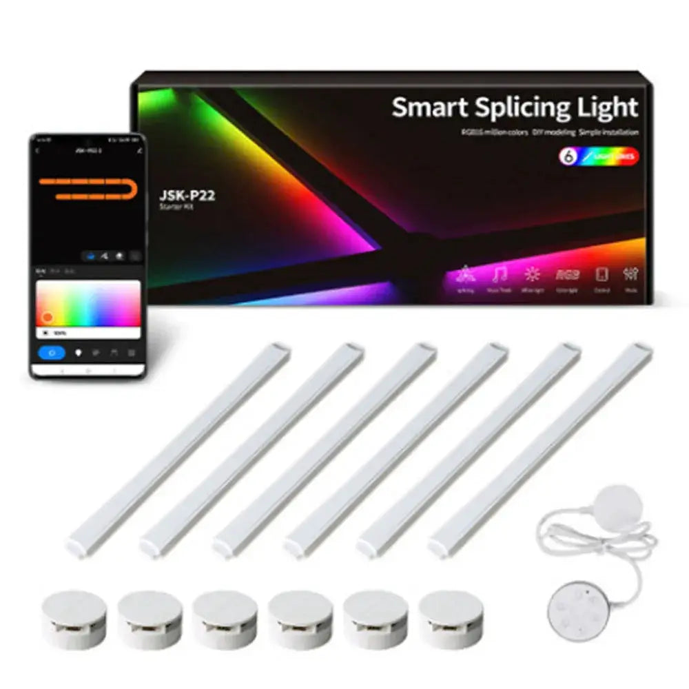 Smart Splicing Light RGB wall kit by Simples Market with 6 white LED bars for Esports room, bedroom or bar