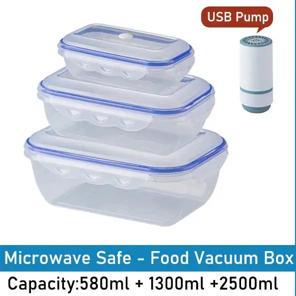 Vacuum Food Storage Box Set 1 To 3 Pieces Microwave Safe Fridge Organizer Fresh Keeping Sealing Food Dispenser