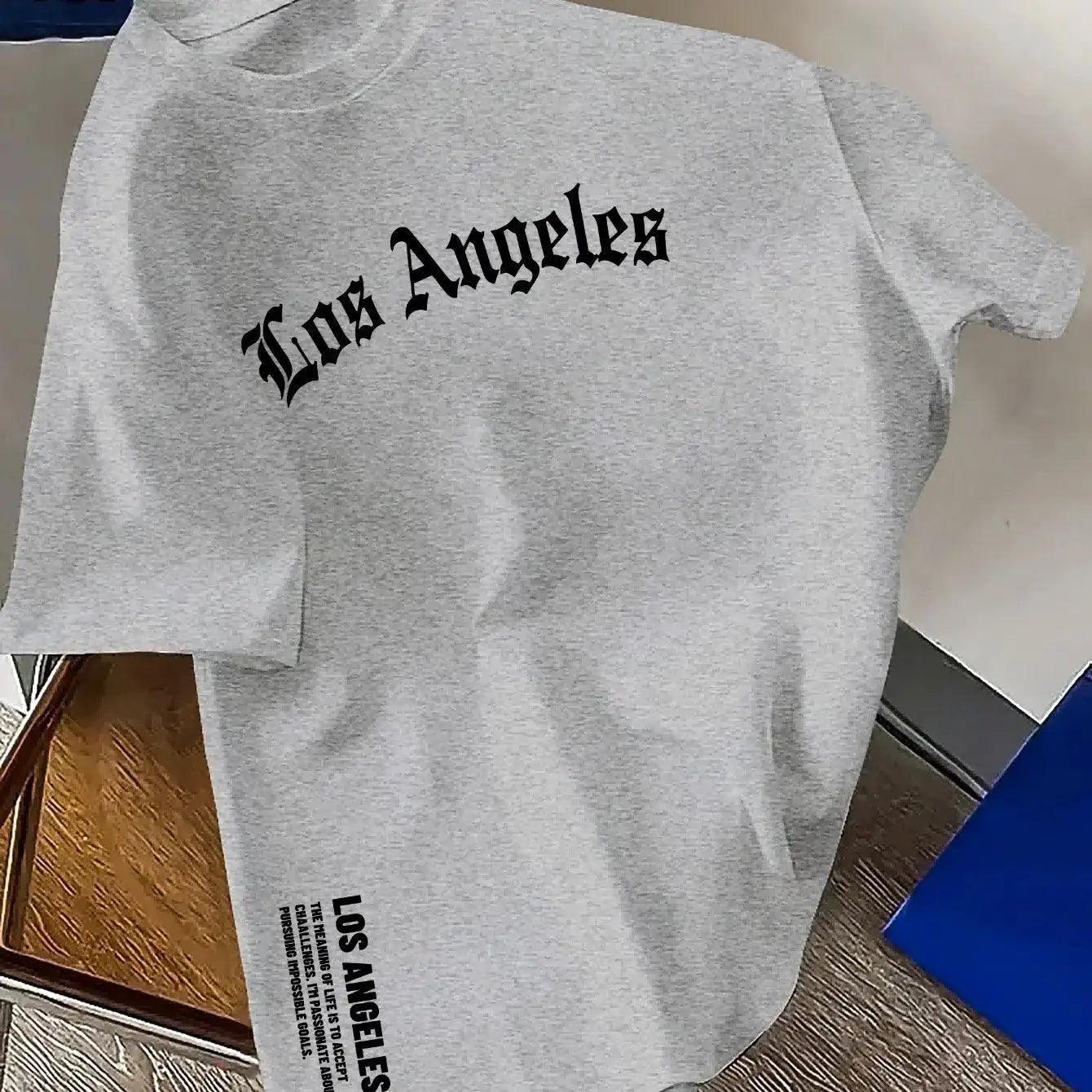 Men's Summer One Hundred Percent Cotton Los Angeles Letter Print Loose Fit Short Sleeve Round Neck T Shirt
