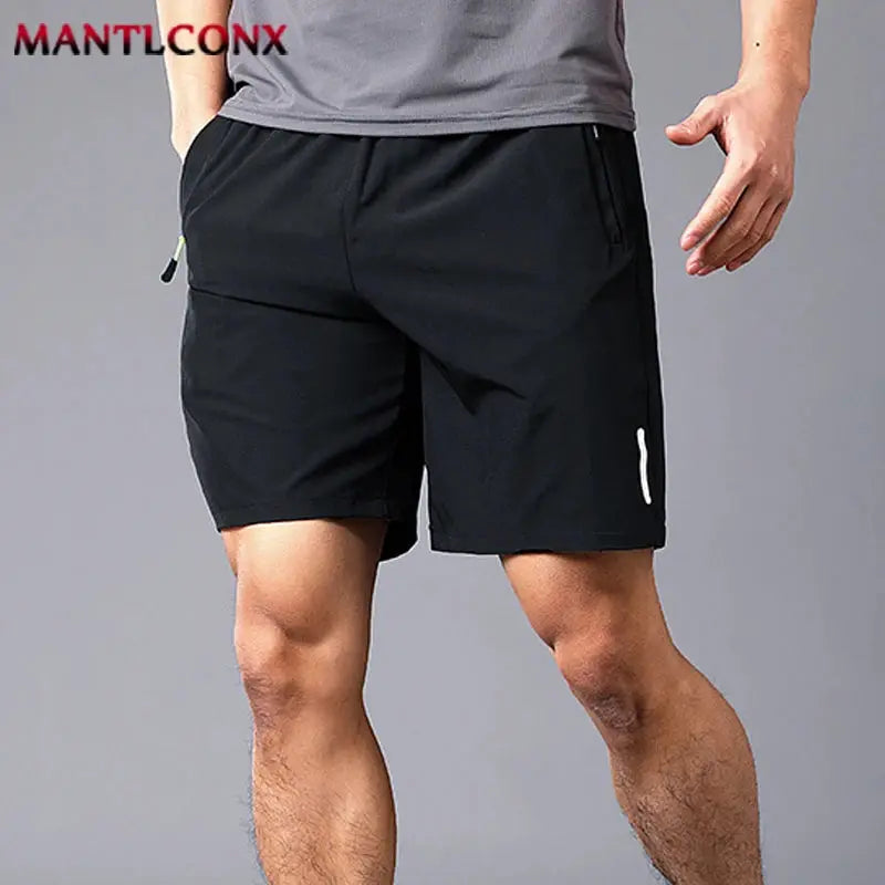 Men's 3XL black quick-dry jogging shorts with zip pockets and Mantlconx logo