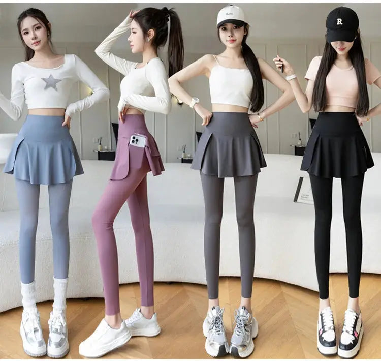 Women two-piece seamless fitness leggings with high waist and pockets, hip-lifting yoga pants in four colors