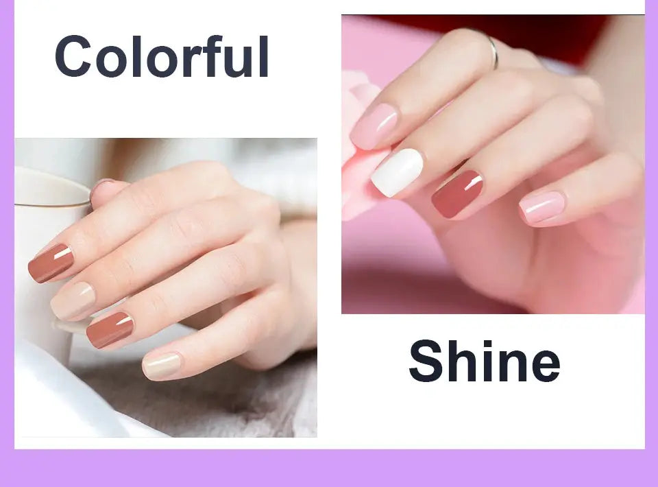 Limegirl gel nail polish set, 60 colors, nude and pink shades shown on manicured nails.