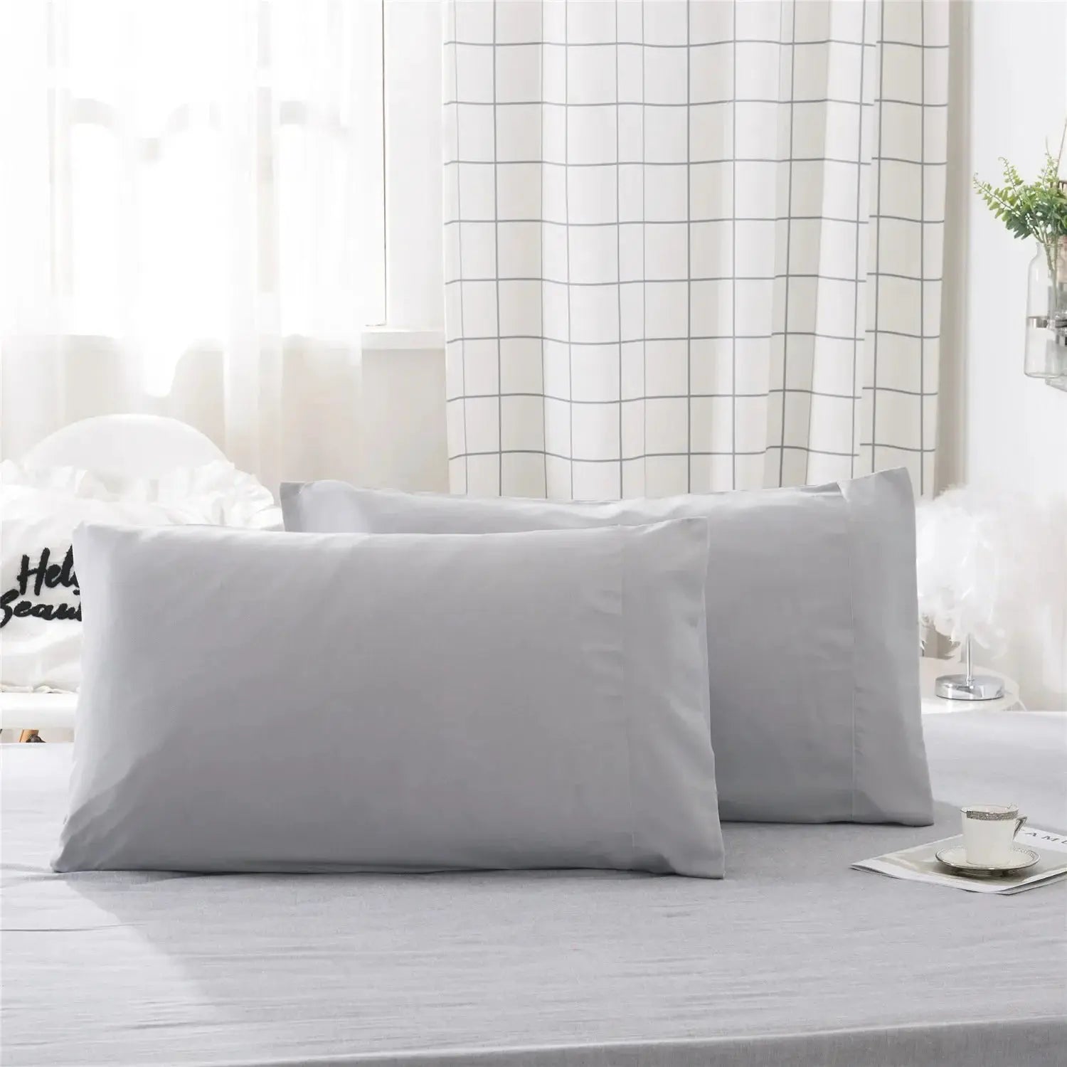 2-pack light gray pillowcases with a soft finish; bedroom pillow covers (insert not included)