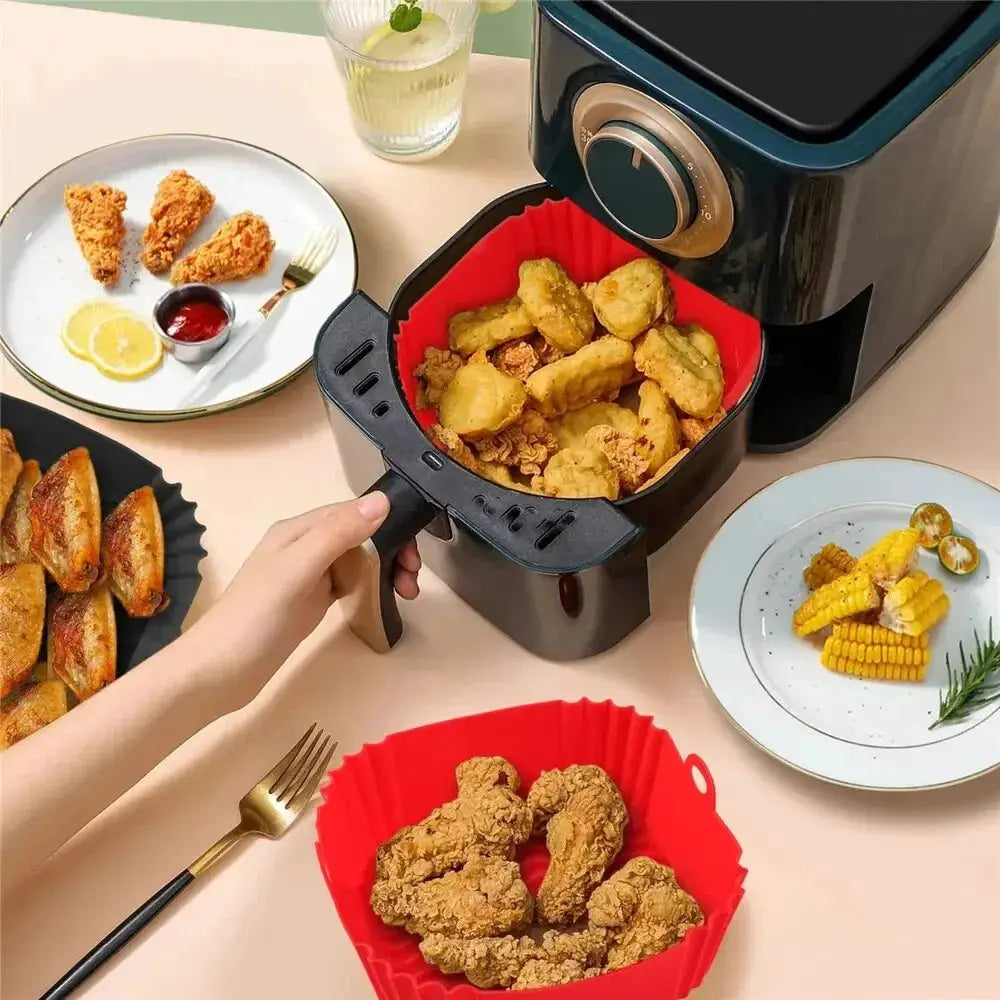 Reusable Silicone Air Fryer Pan Liner For Air Fryers And Ovens Nonstick Baking Tray Basket For Pizza And Fried Chicken
