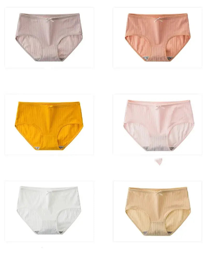 Simples Market women's cotton ribbed mid-rise briefs, 6-pack in assorted colors with bow details