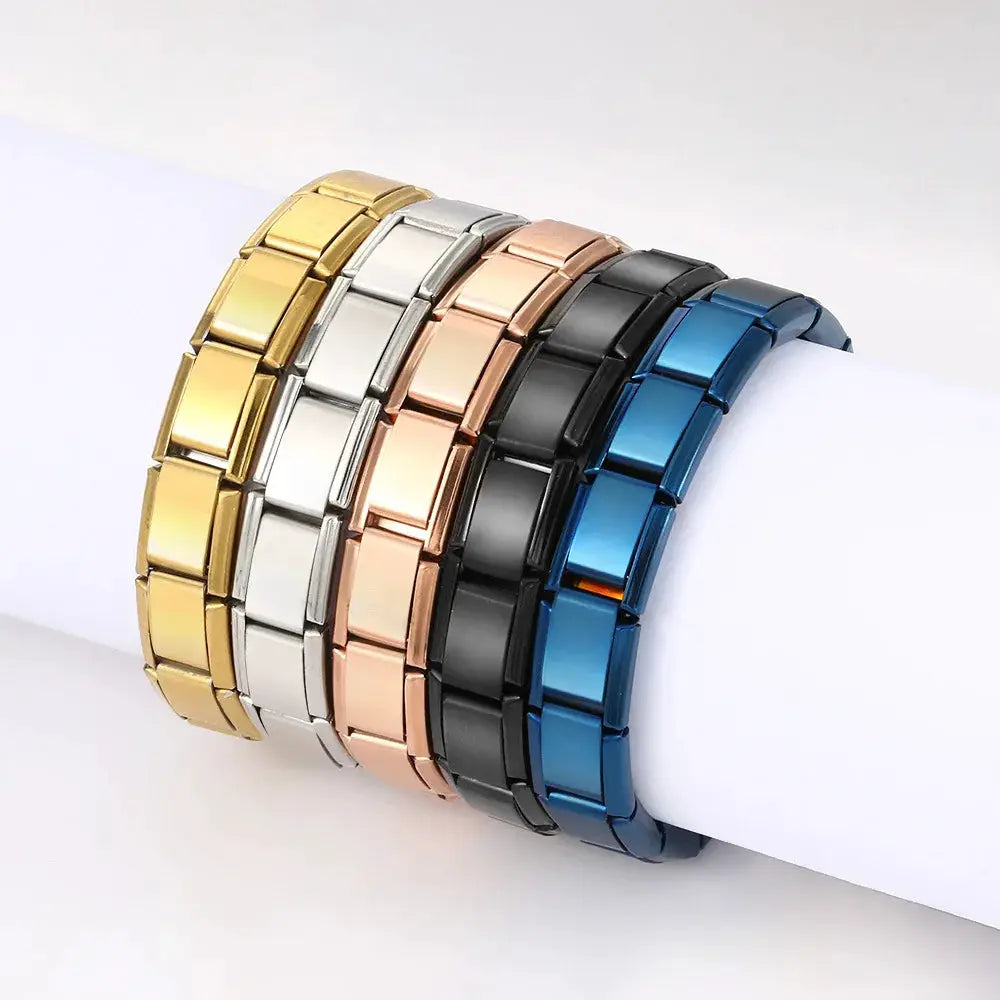 Yupsk Trendy Square Italy Stainless Steel Bracelets For Women And Men Hip Hop Metal Modules Stretchable Gift Jewelry