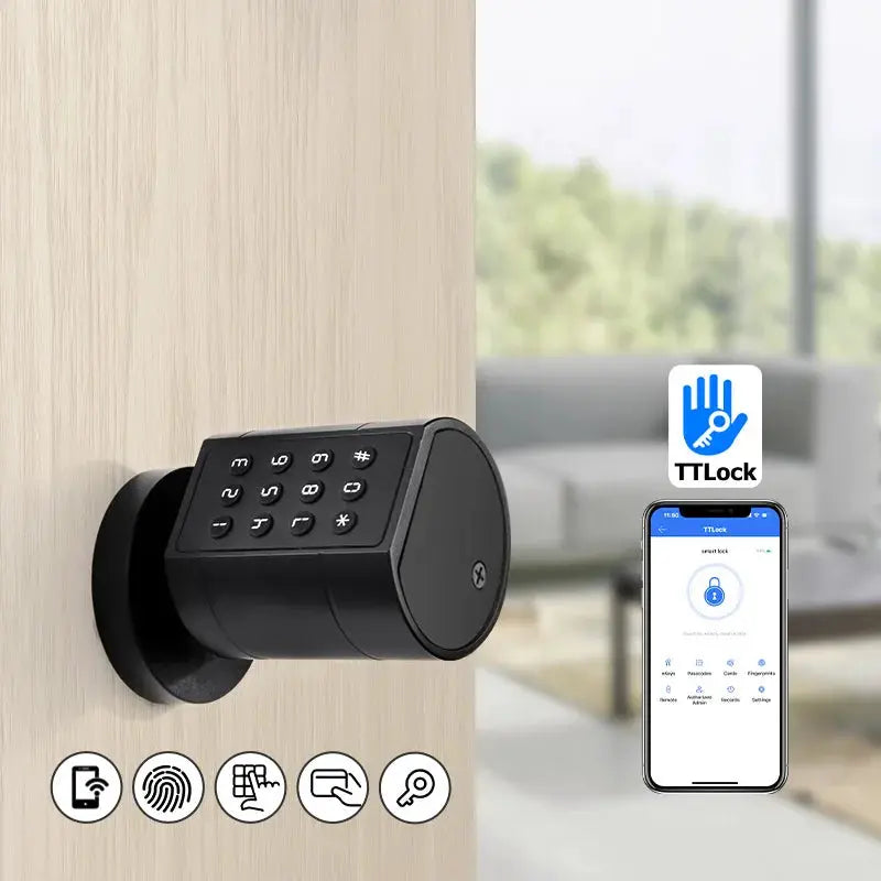 Simples Market smart Euro cylindrical door lock with keypad, black finish, TTLock app compatible
