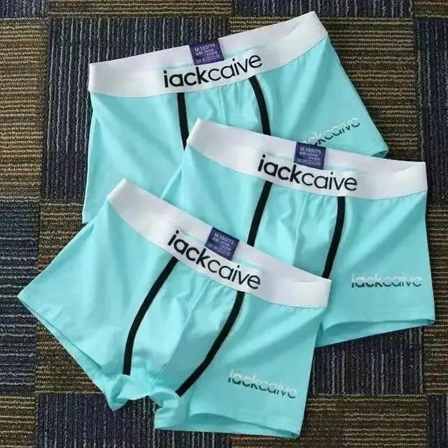 jackcaive 3-pack turquoise cotton men’s boxers with white waistband