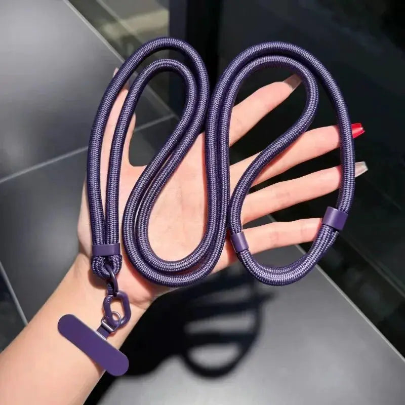 Phone lanyard crossbody strap by Simples Market, purple braided nylon with clip