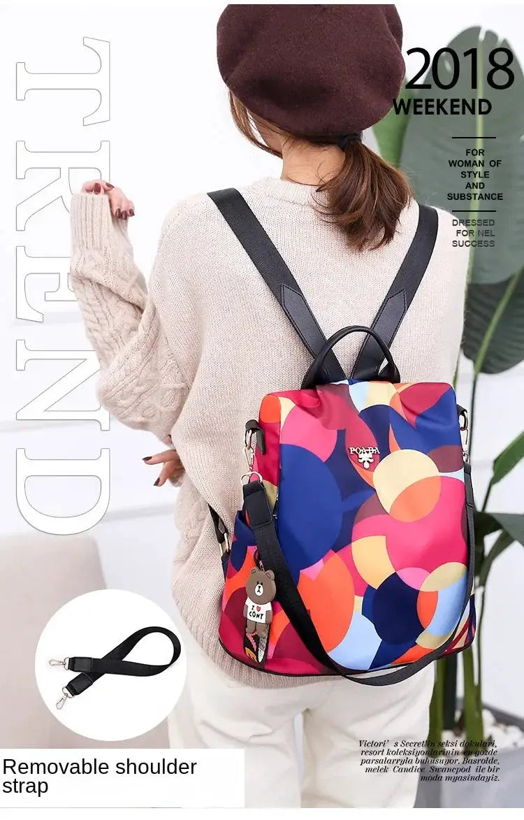 Simples Market women backpack, fashion oxford cloth, multicolor print, waterproof large-capacity travel bag