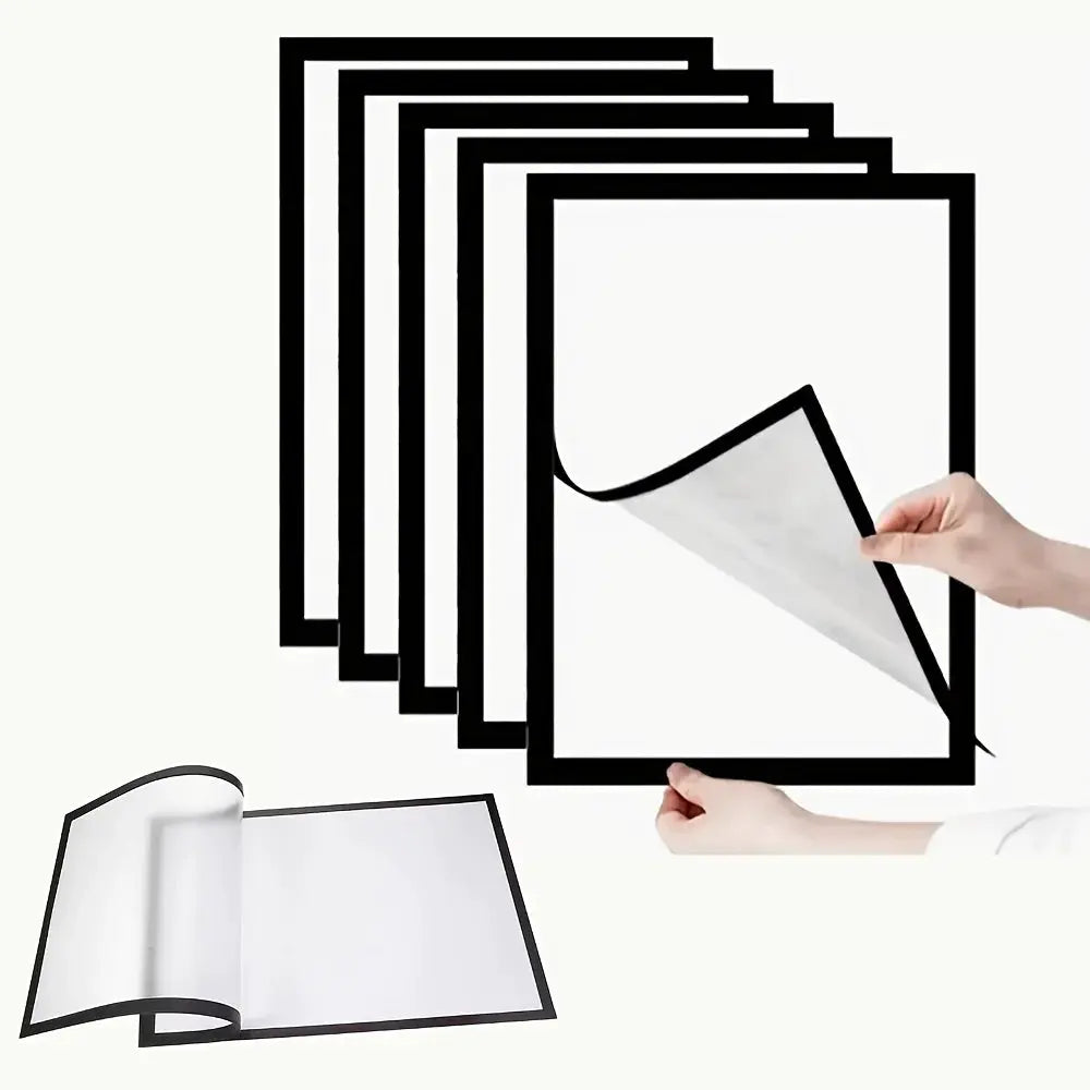 3 Pack Magnetic Photo Frame Set Self Adhesive Wall Frames For Photos And Notes Matte Black Minimalist Home Office