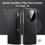 Simples Market carbon fiber flip phone case for Honor Magic V5/V3/VS3 with video window and anti-fall protection