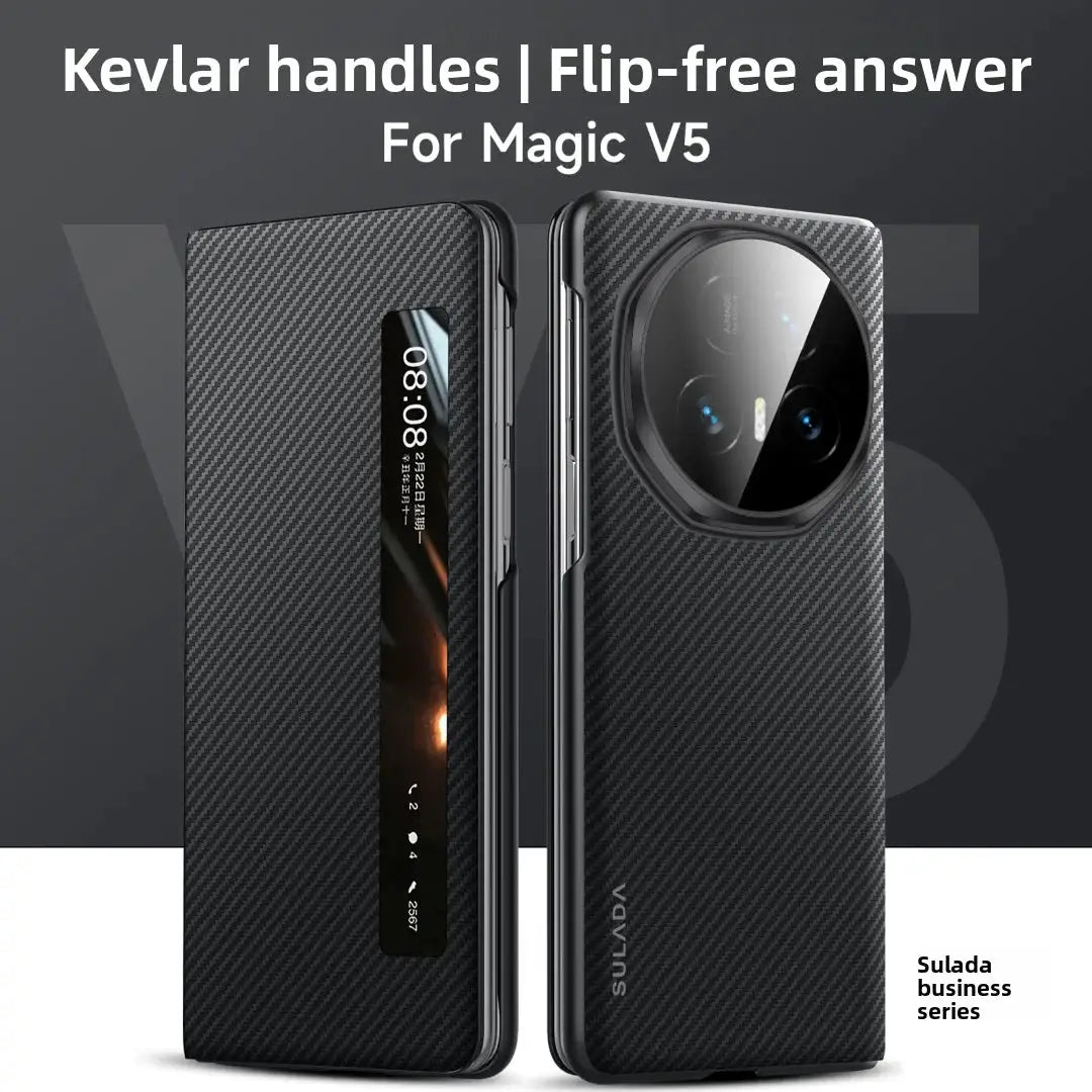 Simples Market carbon fiber flip phone case for Honor Magic V5/V3/VS3 with video window and anti-fall protection