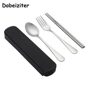 Stainless steel Korean spoon fork chopsticks 3-piece portable tableware set by Dobeiziter, black case