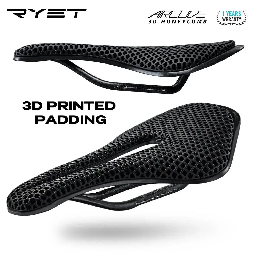 RYET 3D Printed Bike Saddle Ultralight Carbon Fiber Shell With Breathable Honeycomb Structure For MTB Gravel Cycling