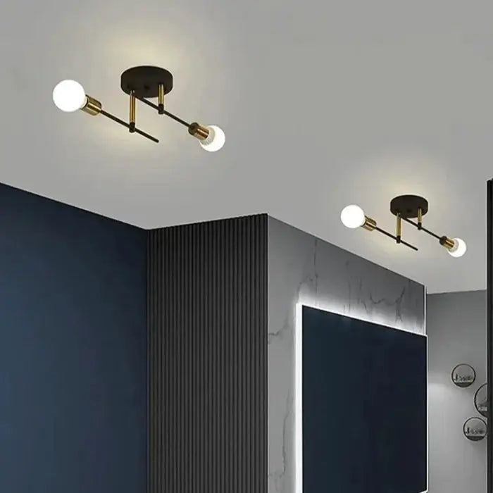 Vintage E27 ceiling light fixture set of 2, double-headed, black and gold, Simples Market
