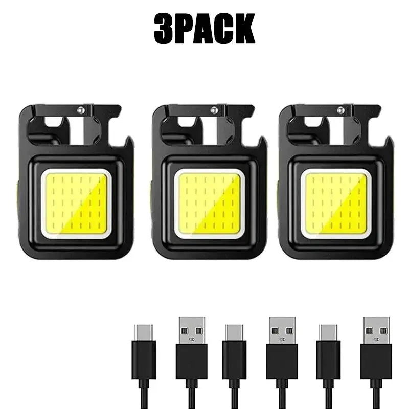 3-pack Simples Market keychain lights; USB rechargeable COB LED flashlights with black compact pocket clip lanterns