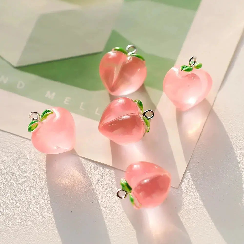 10 Pieces Transparent Peach Flat Resin Charms For Jewelry Making DIY Earrings Necklace Keychain Decoration