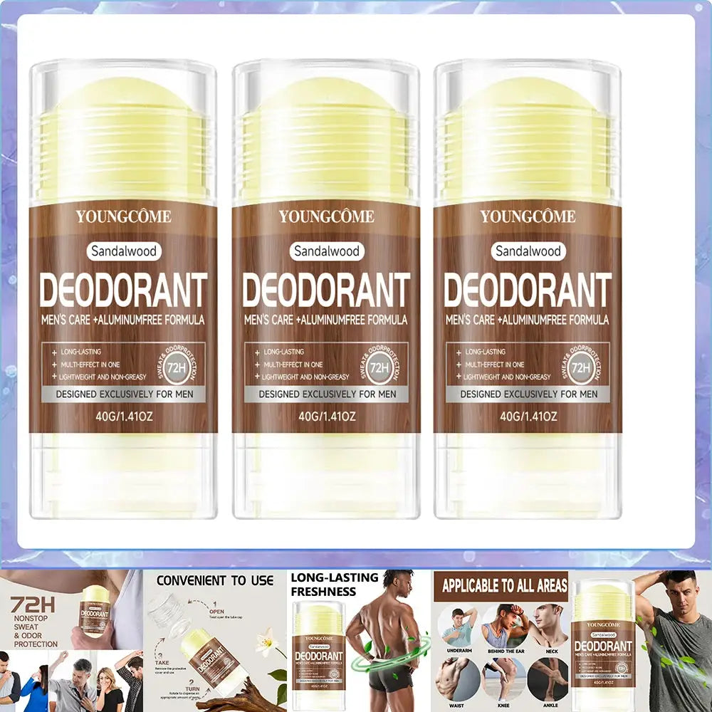 Deodorant sticks for men, Youngcome sandalwood, 3-pack 40g each