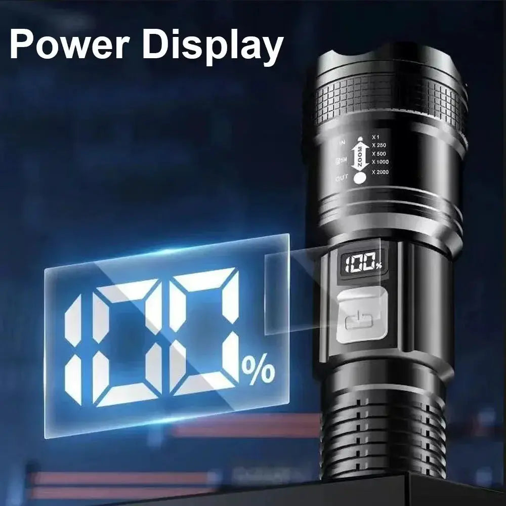 VoltPro UltraBeam 300000LM Tactical LED Flashlight With Digital Display And USB C Charging For Camping And Hunting
