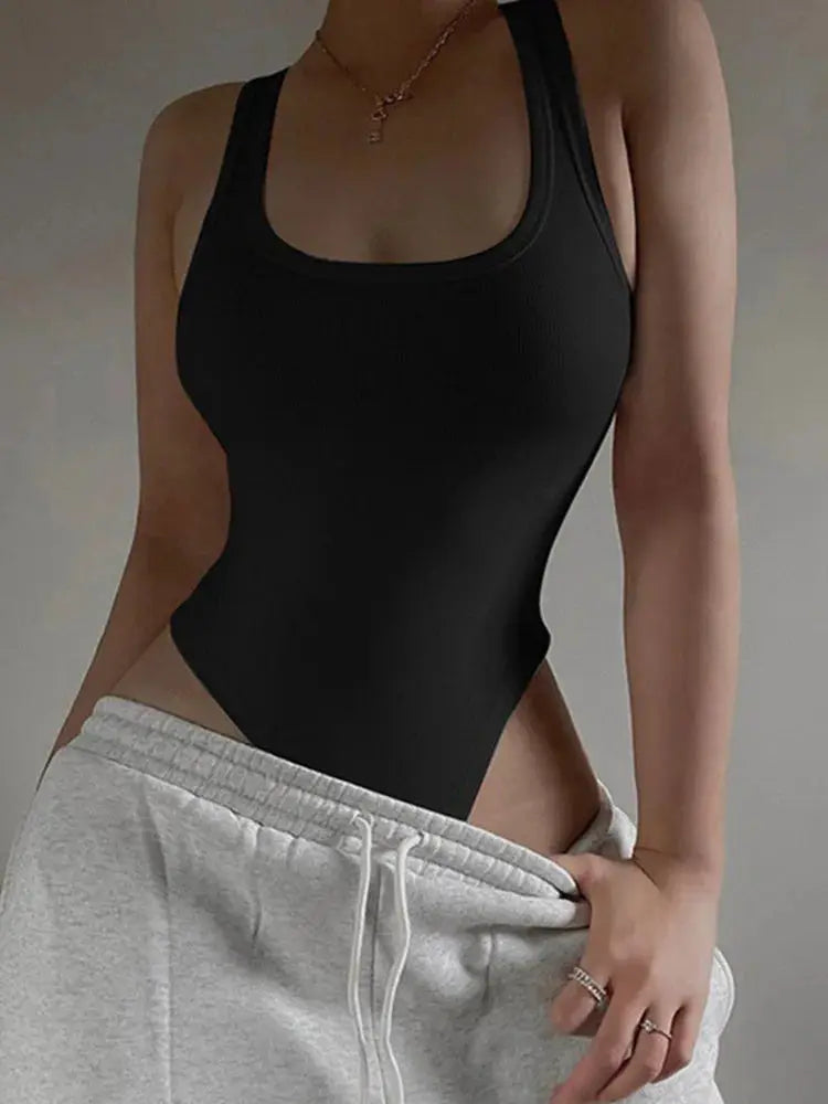 Sleeveless Knit Bodysuit Off Shoulder Halter Neck Bodycon Top For Women Summer Clubwear Casual Street Style