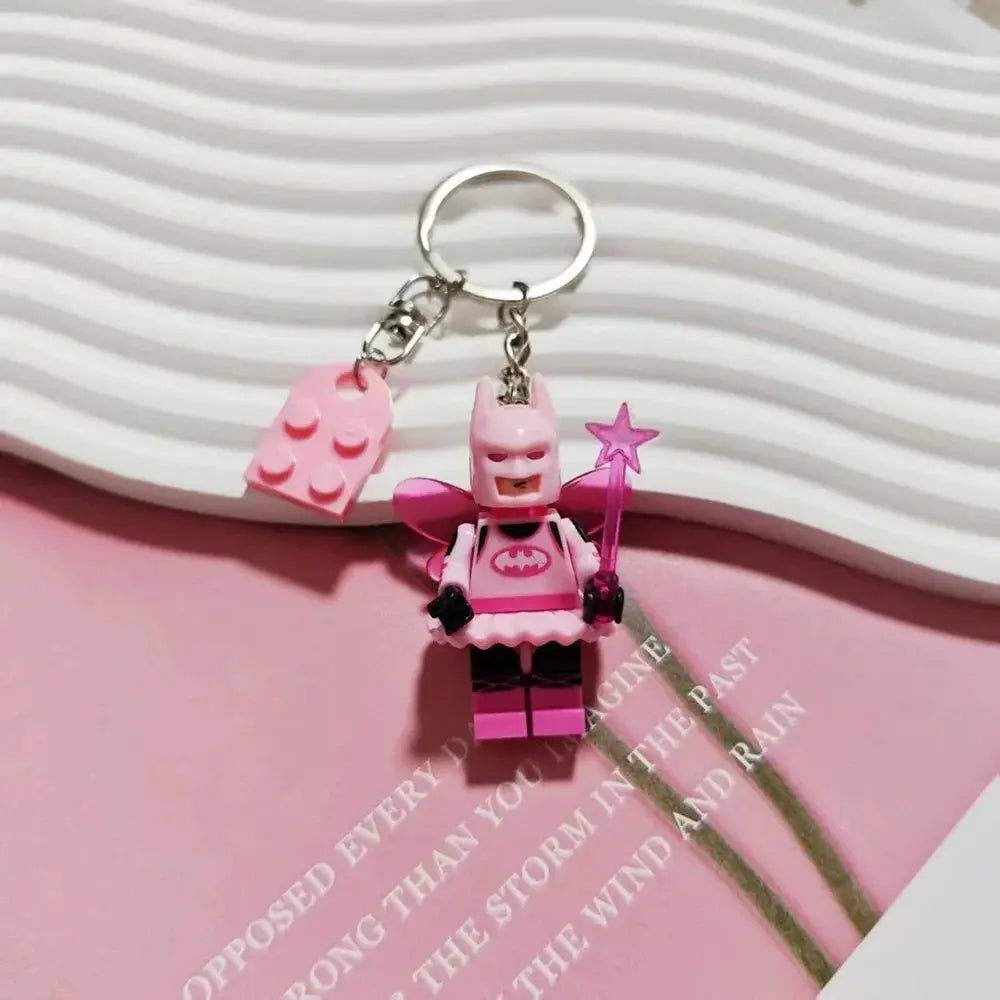 Handmade 3D Fairy Star Keychain Pink And Black Bat Heart Block Pendant For Backpacks Keys