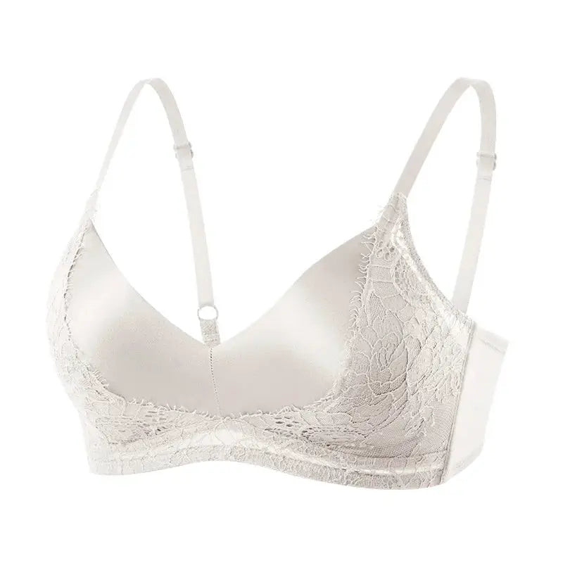 SuyaDream silk lace padded bra, white cream color, wire-free