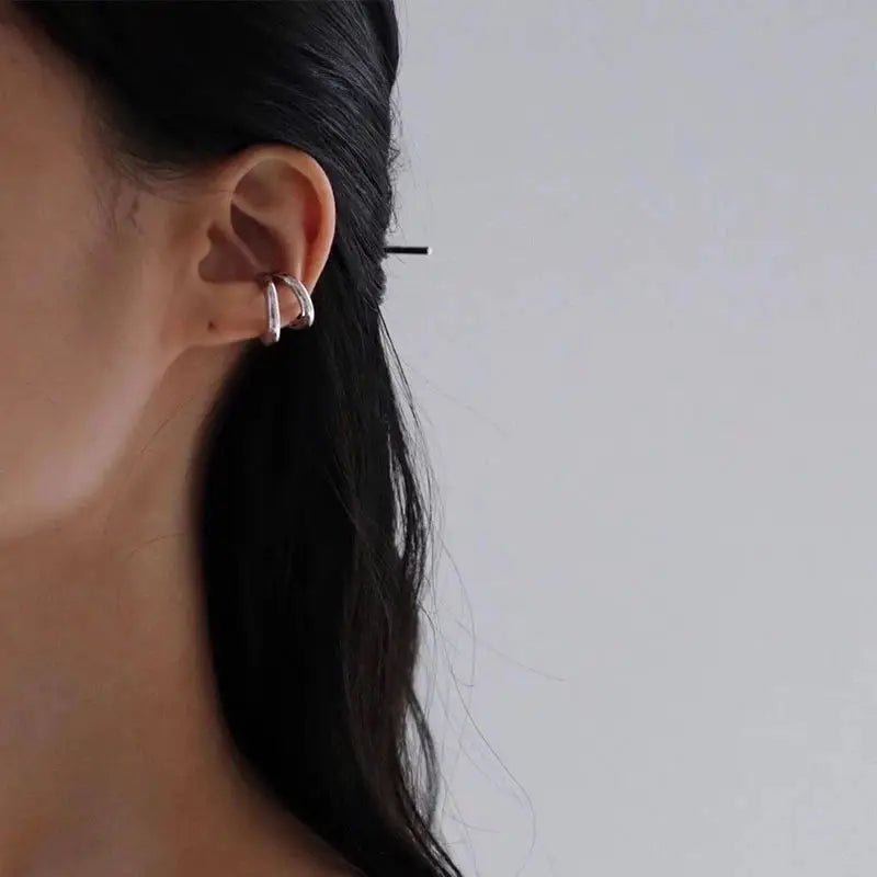 Fake Piercing Earcuff Double Circle Ear Cuff Clip Earrings For Women And Men Korean Fashion Hiphop Vintage Style - Simples Market