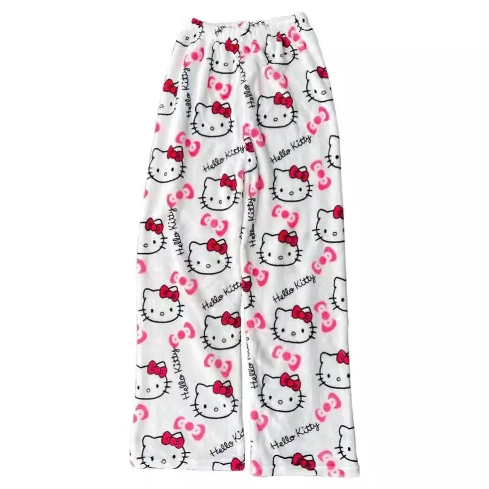 Hello Kitty Pajama Pants For Women Cozy Winter Ankle Length Sleepwear With Anime Cartoon Print