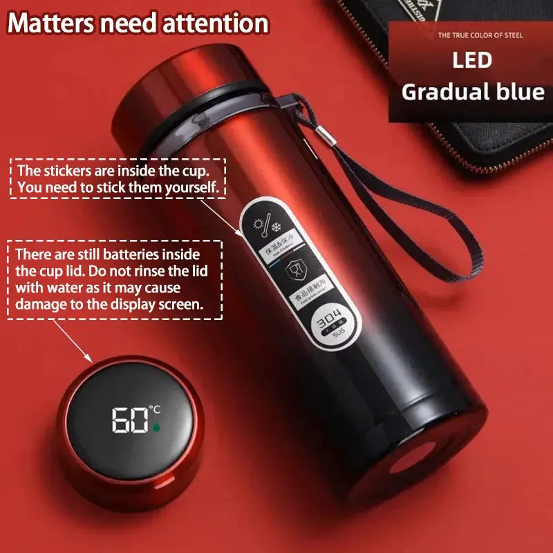 Stainless Steel Thermos Vacuum Flask With LED Temperature Display 500ml To 1L Sus304 Tea Water Bottle Portable