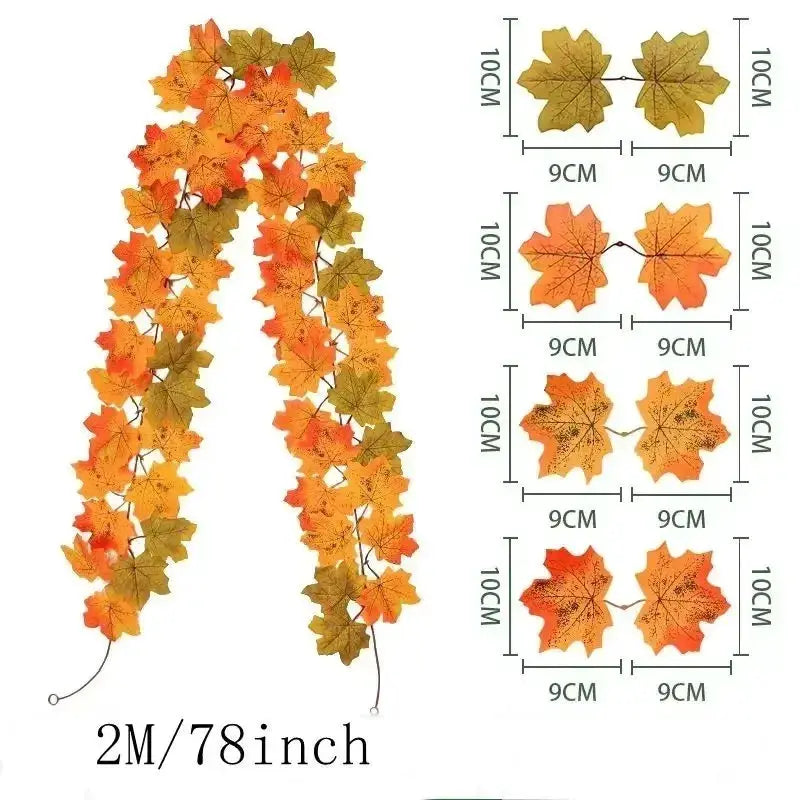 Autumn maple leaf wreath, 200cm, artificial orange and yellow leaves, Simples Market