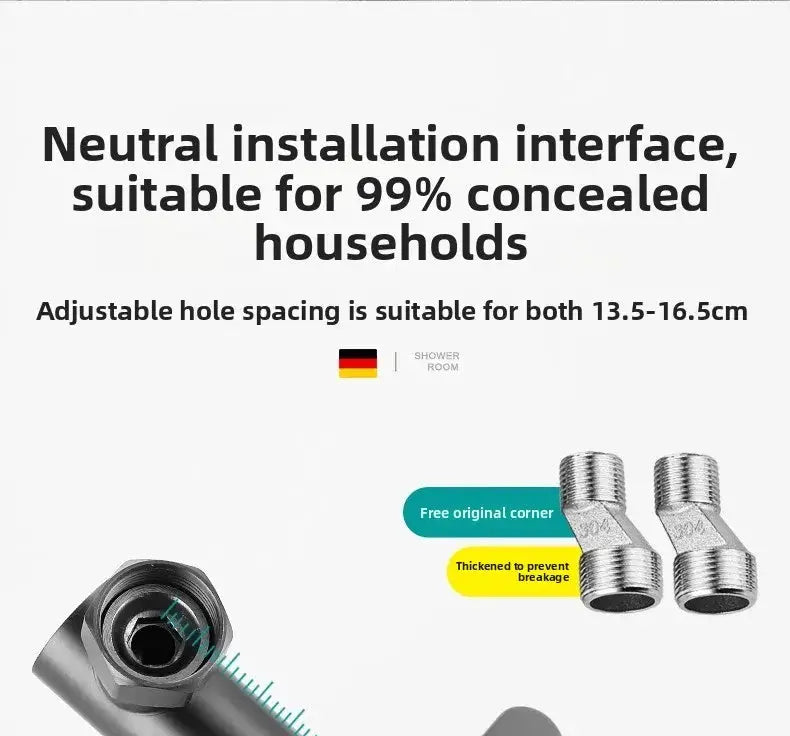 Stainless steel wall-mounted kitchen faucet components with two adapters and threaded nut detail