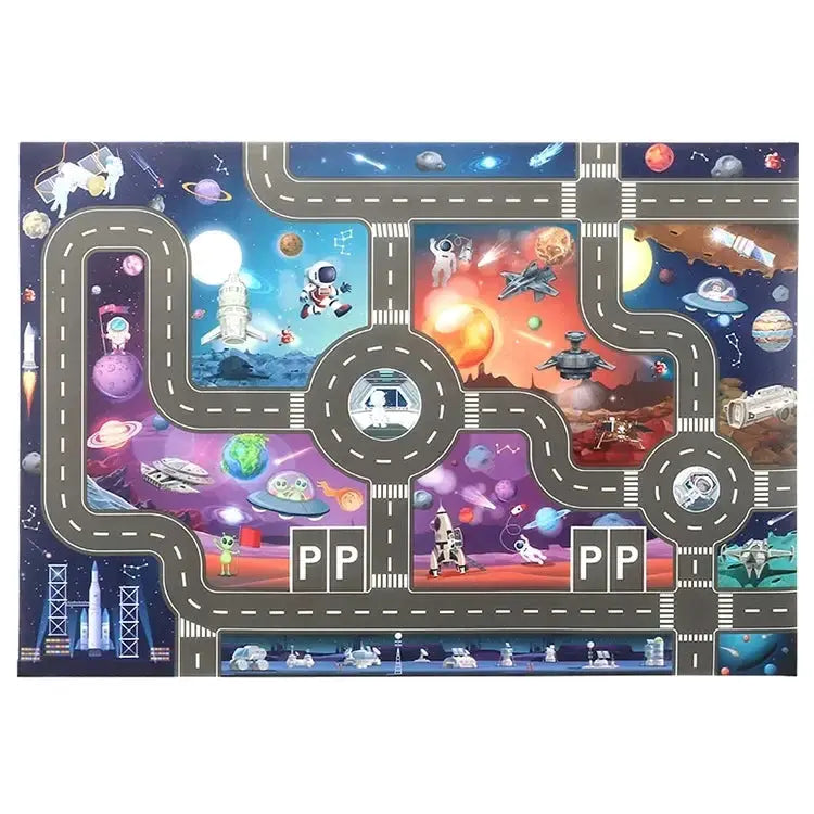 City Traffic Road Map Play Mat For Toddlers With Roads Buildings Parking Lots And Traffic Signs