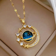 Light Luxury Titanium Steel Star Series Necklace For Women With Gold Planet Moon Astronaut Pendant Jewelry Gift