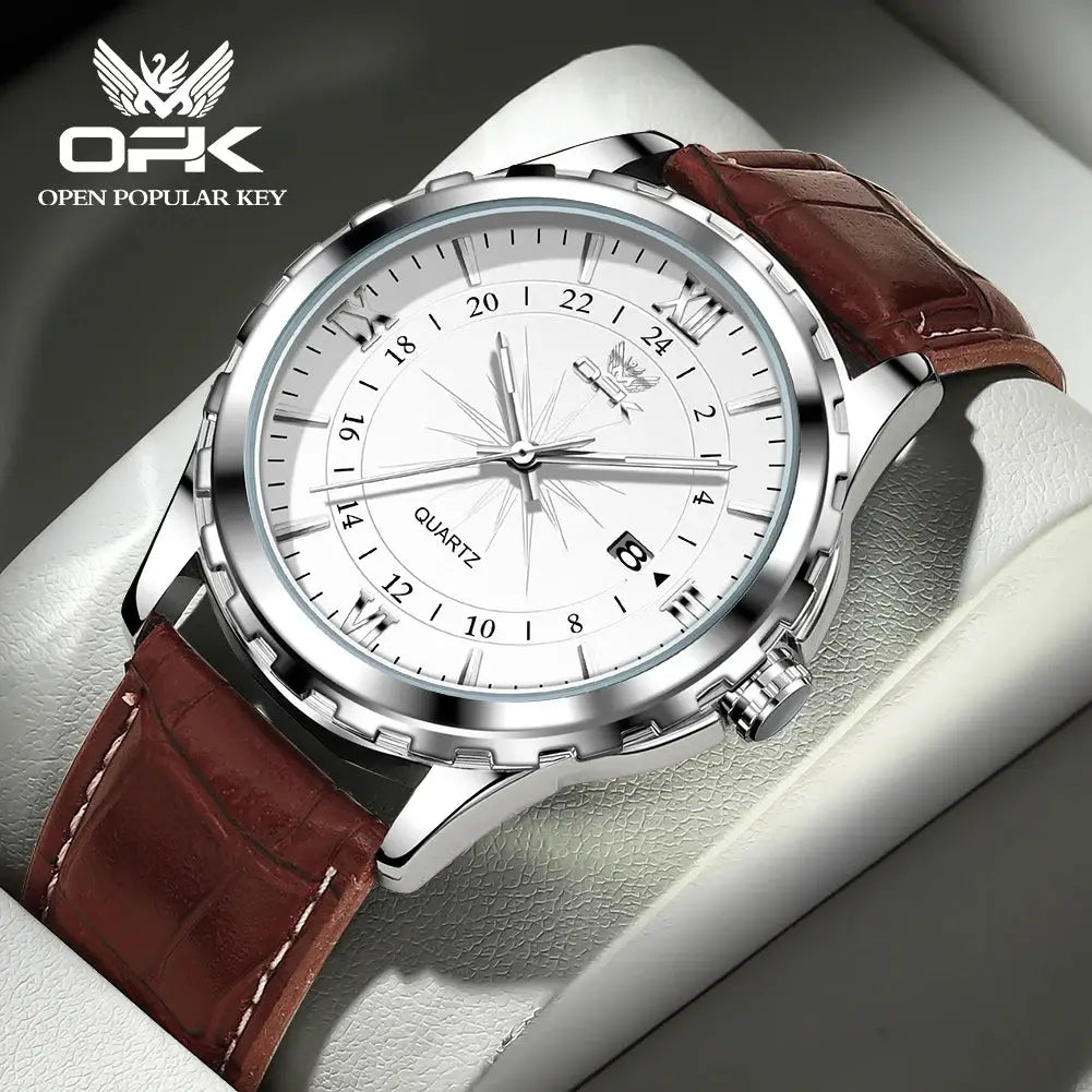 OPK Brand Steel Belt Dual Calendar Mens Quartz Watch 6003 Dual Calendar Display Stainless Steel Case