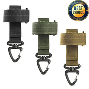 Simples Market nylon gear hooks with carabiner clip, set of three in black, olive green, and tan