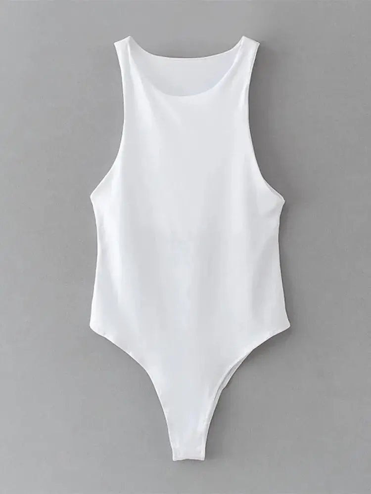 LunaVibe Summer Solid Bodycon Bodysuit For Women High Stretch Slim Fit In Four Colors
