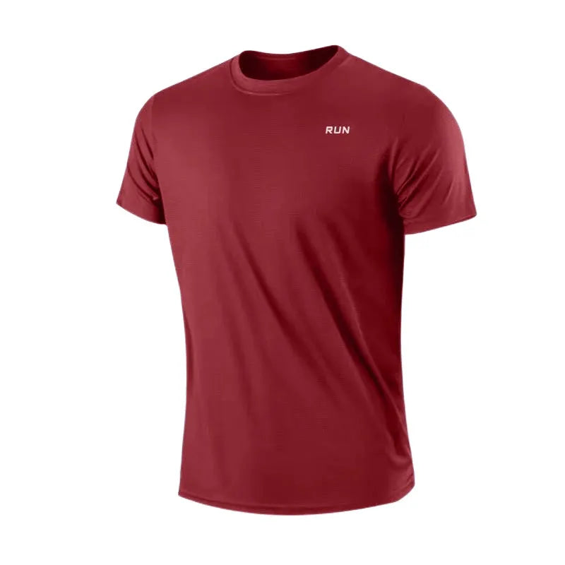 Men's quick-dry round-neck T-shirt, red short-sleeve, moisture-wicking gym top by Simples Market