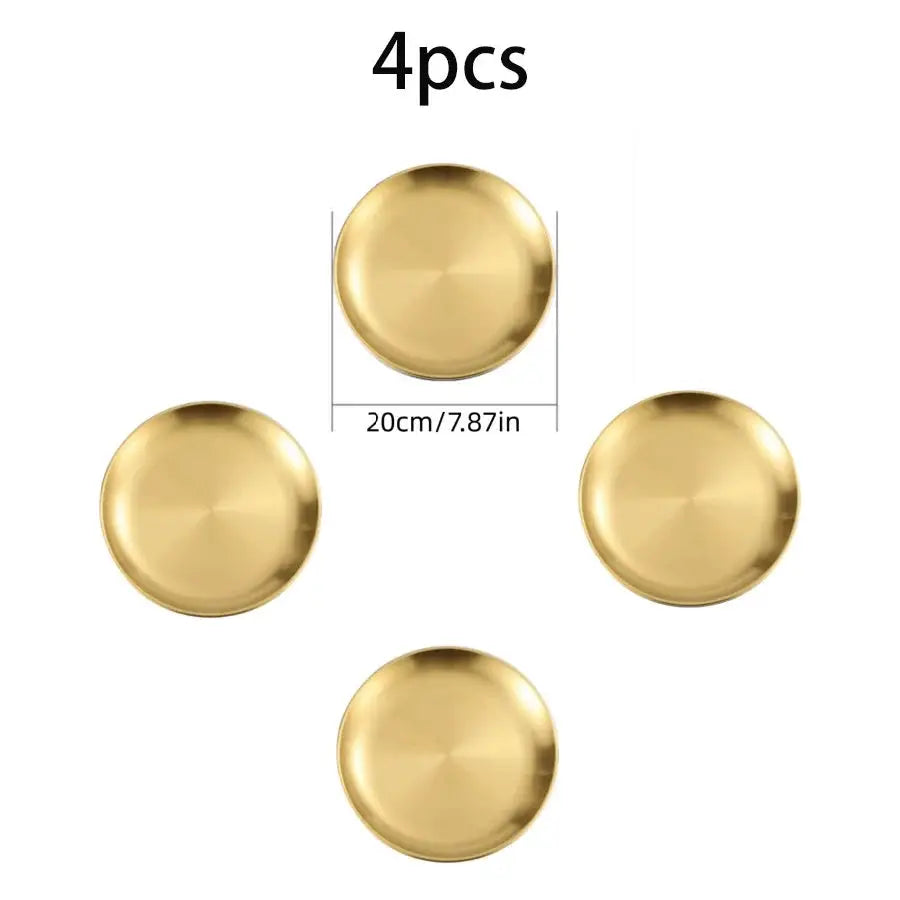 4 Piece Stainless Steel Plates Korean Style Grilled Meat Circular Trays Household Dinnerware Set