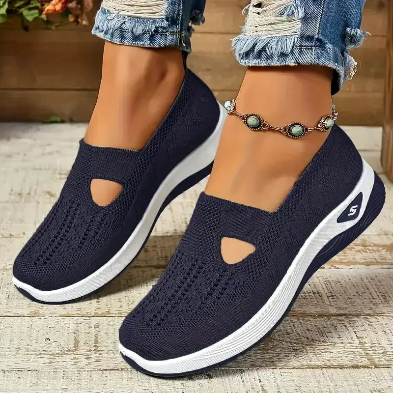 AeroStride Women Breathable Knit Sneakers Slip On Lightweight Air Mesh Upper Casual Comfort For Summer Everyday Wear