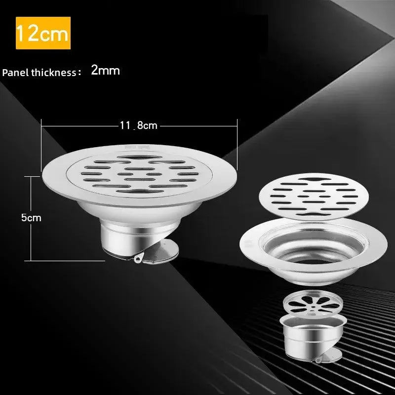 Stainless steel floor drain with hair catcher for shower or bath, anti-odor design, Simples Market