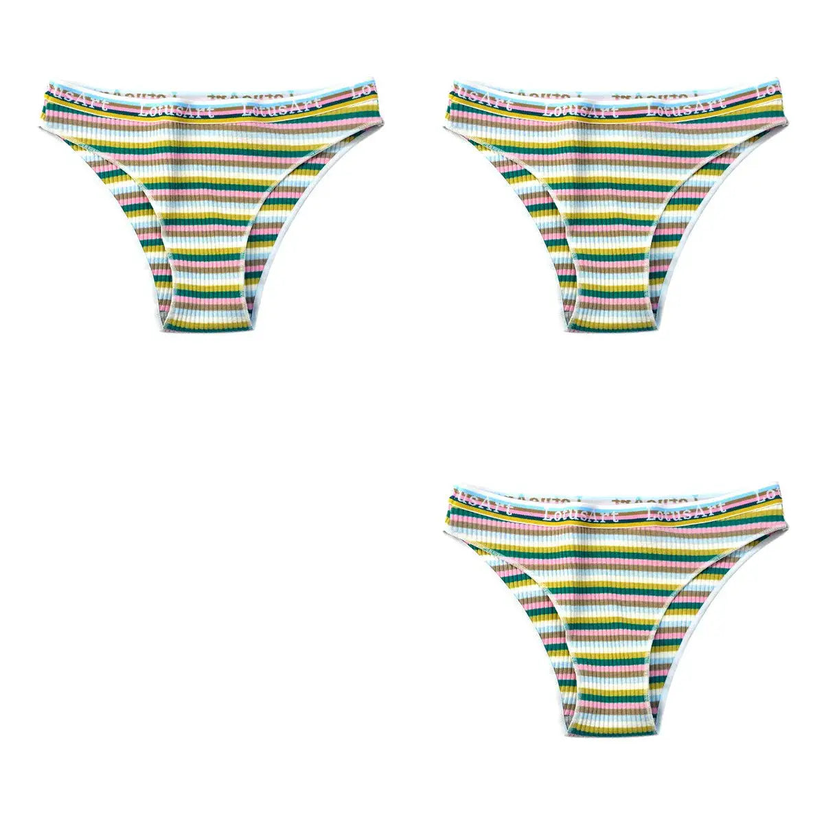 3-piece set of colorful striped cotton panties for women, low-waist breathable briefs.