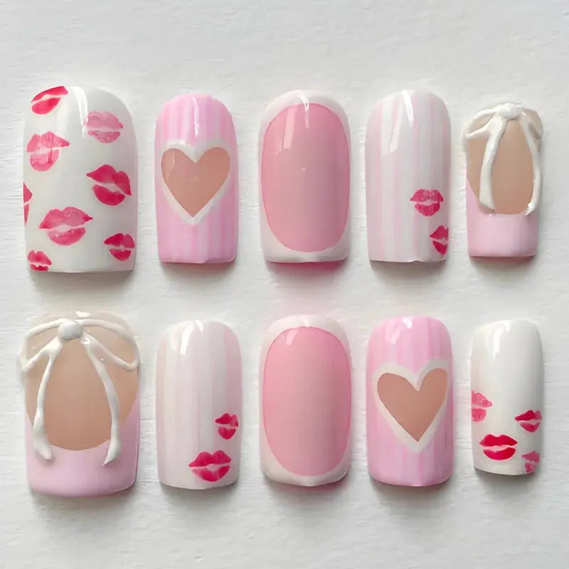 LuxeNail White French Press On Nails 3D Bowknot Full Cover Tips Durable 24Pcs DIY Manicure Set