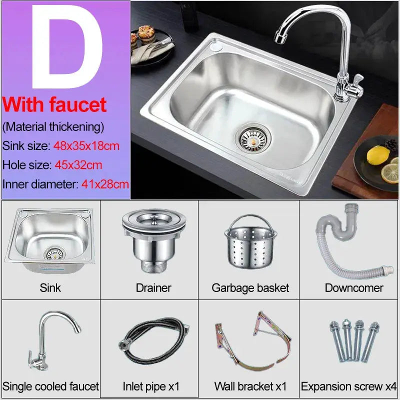 Stainless steel wall-mounted sink with faucet by Simples Market, includes bracket, inlet pipe, drain and accessories.