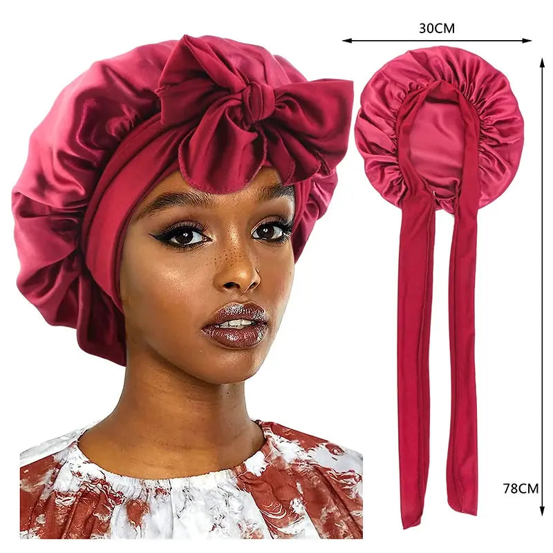 LuxeSatin Satin Sleeping Cap For Women With Wide Band Stretch Head Tie For Secure Nighttime Comfort