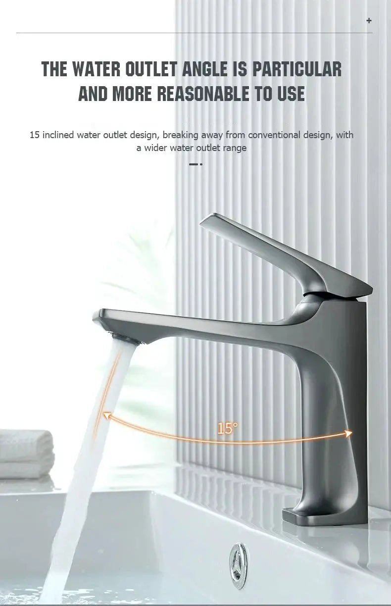 Brass-core modern bathroom sink faucet, single-handle deck-mounted hot and cold mixer