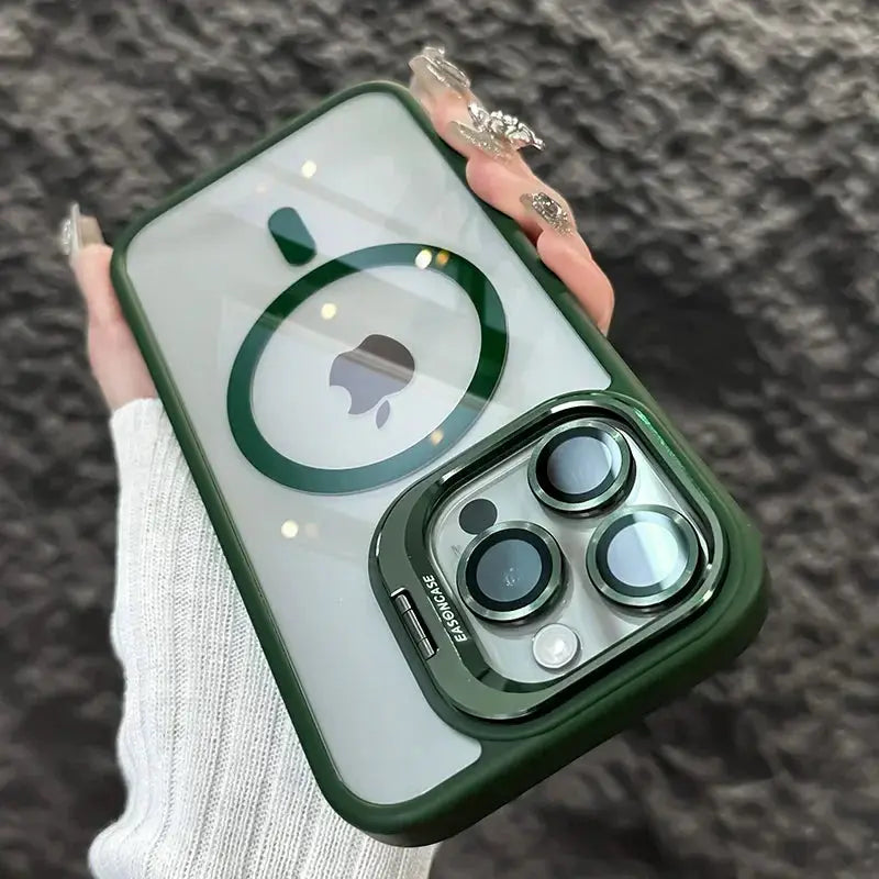 LuxGuard Luxury Magnetic Shockproof Phone Case for iPhone 11 to 16 Pro Max with Stand and Lens Protection