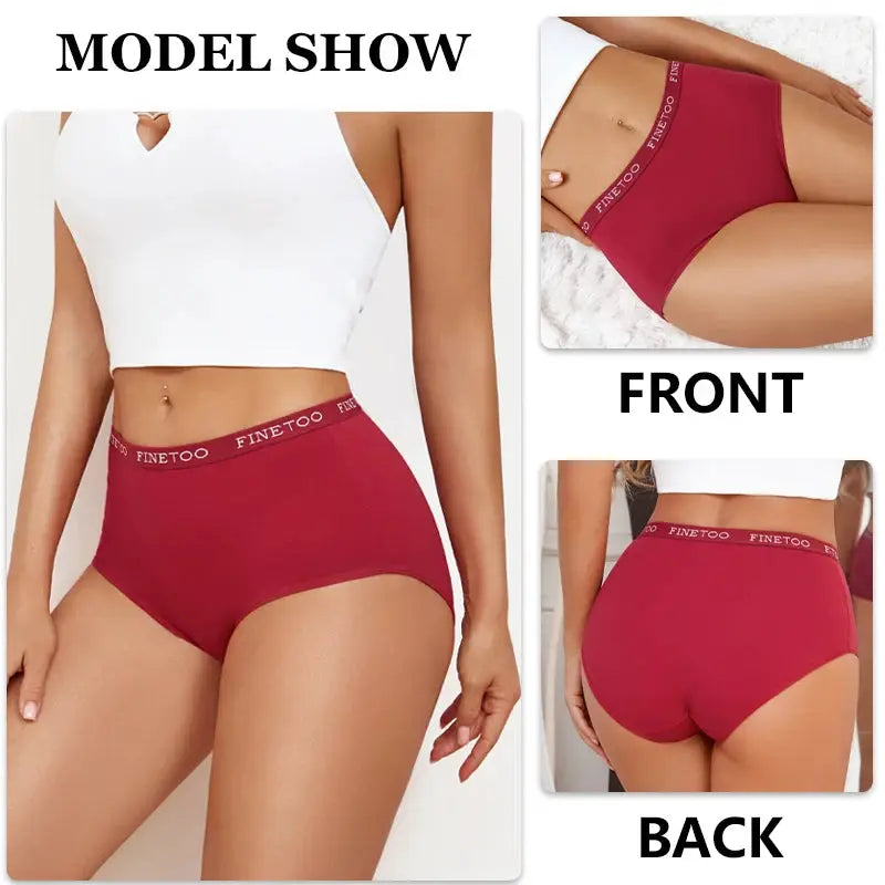 Underwear for women: 4-pack high-waist cotton seamless briefs, breathable with elastic waistband, red, S-XXL.